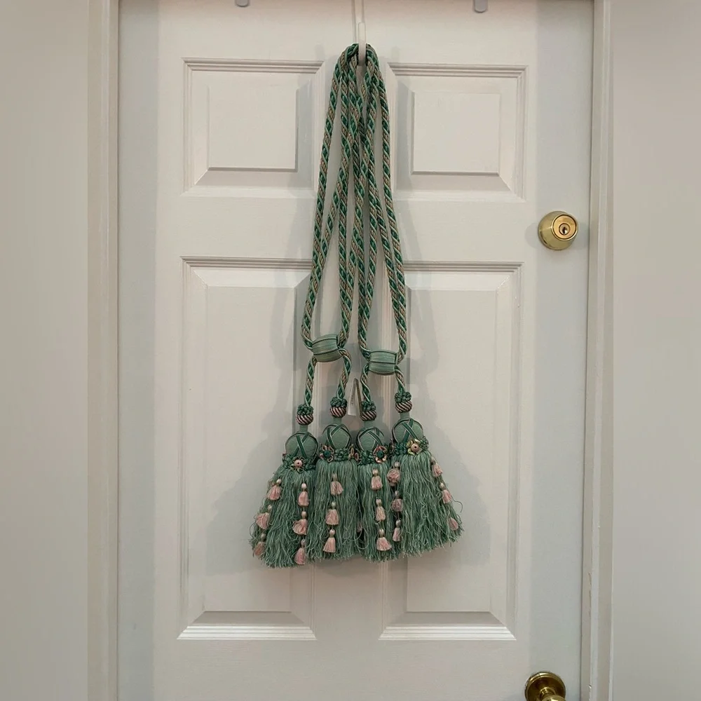 Houles Paris Gorgeous & Elegant Green & Pink Tassel Curtain Tiebacks NWT